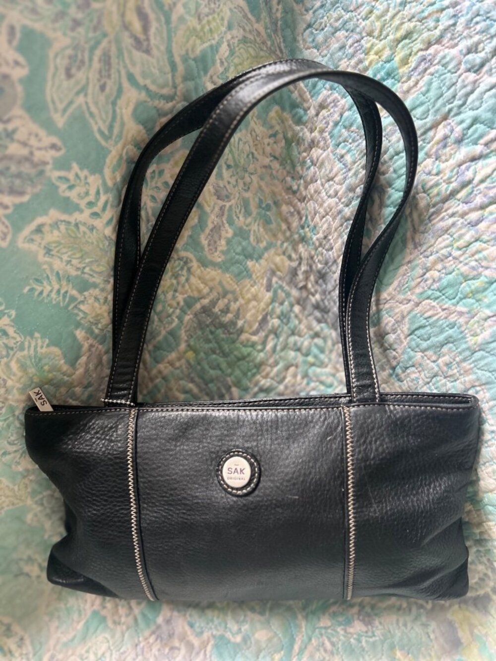 The Sak Originals Black Leather Shoulder Tote Bag Double Strap